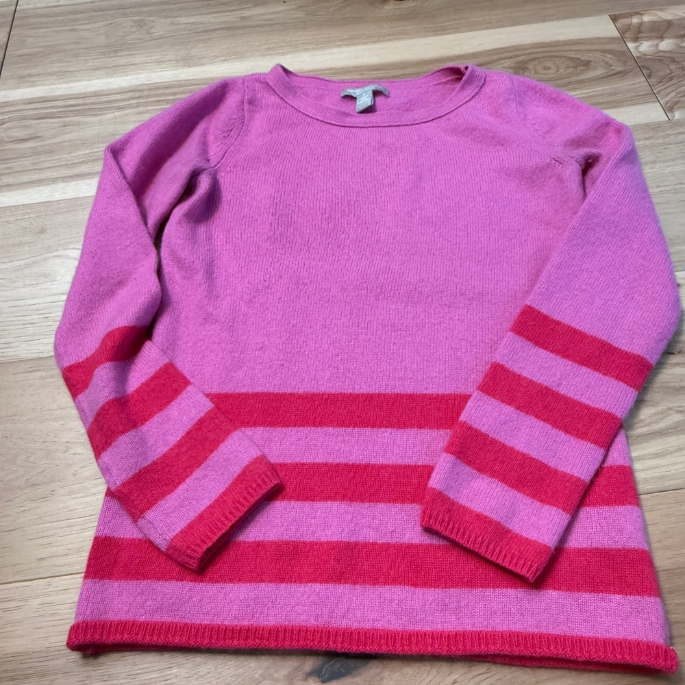 Banana Republic Striped Sweater Womens Small Pink Red Luxe Wool Cashmere Preppy
